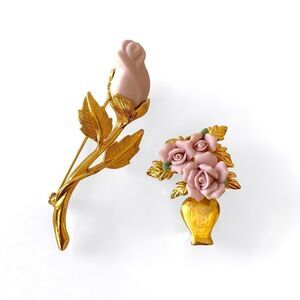 Avon Porcelain Rose Floral Brooches